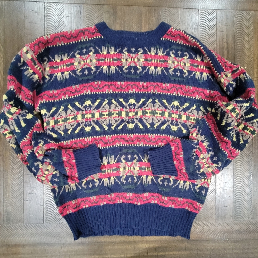 The Trophy Club Mens Vintage Wool Sweater Size Medium MultiColor Abstract design